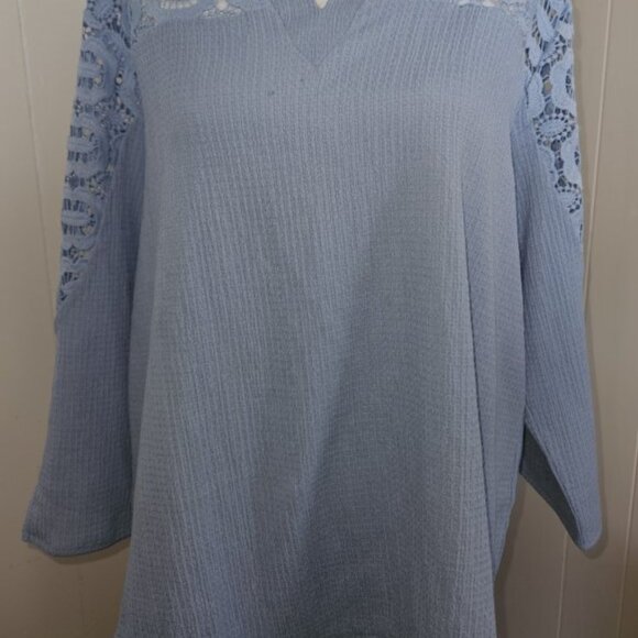 * NEW Blue Lace Sleeves STUDIO 1886 Pullover Top Ladies L 12-14 - Picture 3 of 7